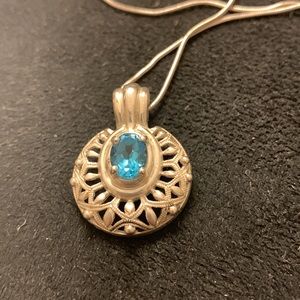 Blue Topaz Silver Pendant on 34” Silver Chain